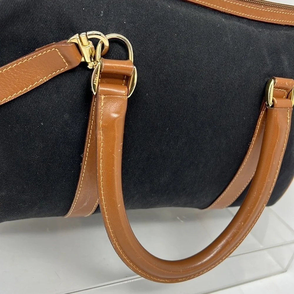 Mark Cross Boston Bag Double Handle Canvas and Leather Crossbody Zip Top
